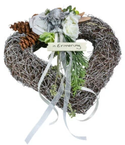 Grabgesteck Eva, Herzförmig, Weiß, Ca. B25/H10/T25 Cm