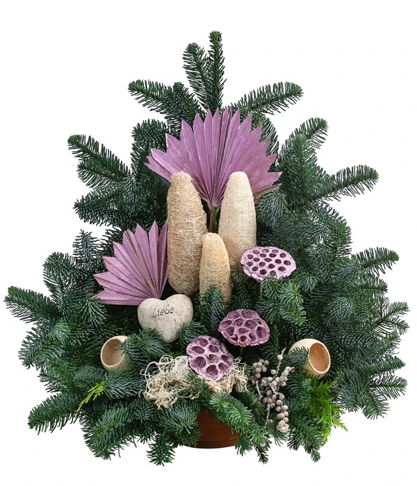 Grabgesteck In Terrakotta-Schale, Dreieckig, Rosa/beige, Ca. B55/H55/T40 Cm 3 Grabgesteck In Terrakotta-Schale, Dreieckig, Rosa/beige, Ca. B55/H55/T40 Cm